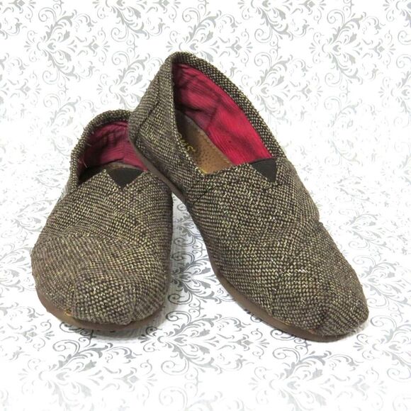 Toms Classic Brown Sz 6.5 Gold Woven Alpargatas Slip On Ballet Flats Shoes - Picture 1 of 8